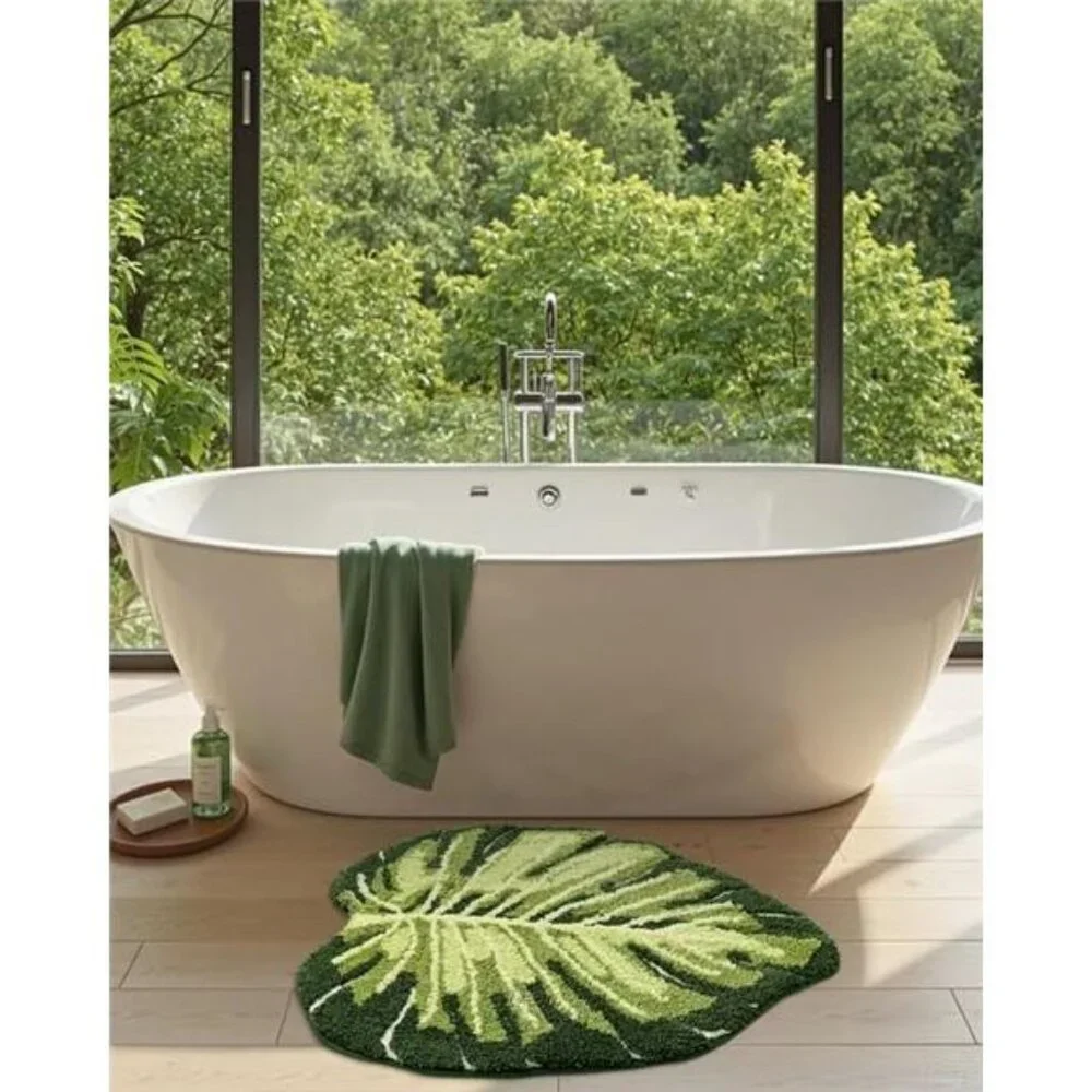 Leaf Bathroom Rug Green Monstera Bath Mat Soft Fluffy Non Slip Washable 24x32
